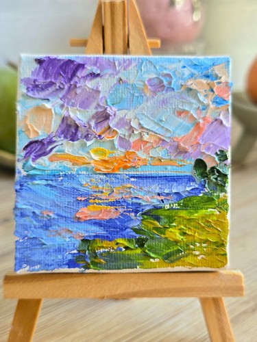 Quadro olio alba sul - , mare