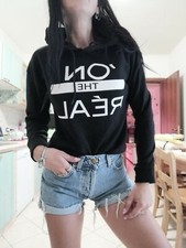 Felpa Cappuccio maglia Donna nero  scritta stampa bianca   m 