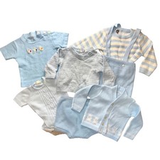 Lotto vestiti vintage bambino ragazzo 6-9 M blu maglia maglione pantaloncini cardigan outfit