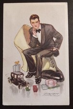 1920ca (Mauzan) - uomo elegante in frack su maxi scarpa e regalini...