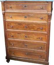 ' GRANDE CASSETTIERA ANTICA IN LEGNO DI NOCE. COMO' 6 CASSETTI PIANO MARMO