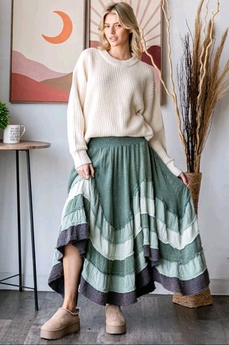 Maxi gonna strati boheme oli - maxi,