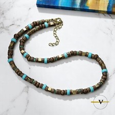 COLLANA UOMO SURFISTA LEGNO DI COCCO AGATA NERA PIETRE DURE NATURALI METALLO