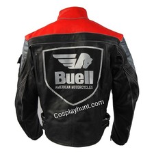 Giacca pelle bovina moto corsa grigio e rosso Buell uomo nuova con logo