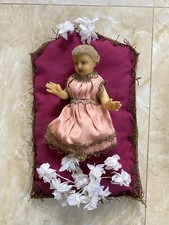 Gesù bambino d’epoca in Cera con abitino rosa 19 Cm