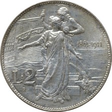 Italy 2 lire 1911 R, UNC