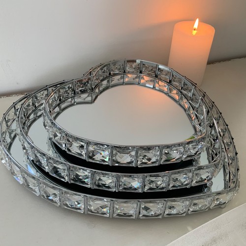 Heart crystal edge mirror tray - crystal,