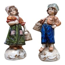 *HH* Coppia Statuine Porcellana Statua Bambini Contadini Statuetta Capodimonte 