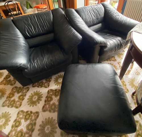 Poltrone pelle vintage nere - 2,