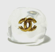 CHANEL Ring Coco CC Logo Mark Clear Plastic/Gold Tone JP14 US6.75 EU54 W/Box