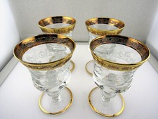 Set 4 bicchieri da cocktail vino Murano Medici incisi bordo dorato fatti a mano Porto