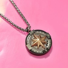 Collana uomo acciaio bussola rosa dei venti con 2 zirconi neri nero