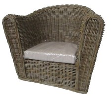 Poltrona vimini rattan intreccio in giunco grigio con cuscino sfoderabile