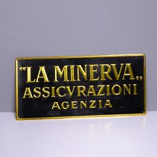 Targa metallica affissione pubblicitaria La Minerva Assicurazioni Agenzia anni70