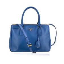 Autentica borsa a tracolla Prada blu pelle saffiano Galleria 2 vie tote bag
