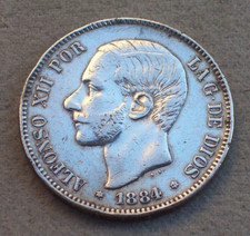 SPAGNA SPAIN ESPANA - 5 PESETAS 1884 - ALFONSO XII - ANTICA MONETA ARGENTO