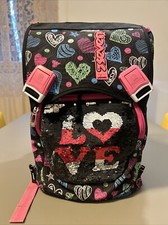 SEVEN ZAINO CARTELLA ESTENSIBILE  SCUOLA CUORI LOVE NERO,  USATO PARI AL NUOVO