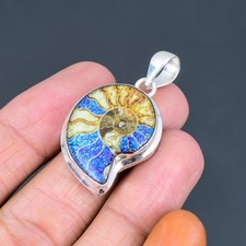 Ciondolo in argento 925 con ammolite naturale in ammonite sorella fossile nuovo