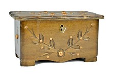 Scrigno portagioie Legno Con incisione floreale e decorazioni in rame con Chiave