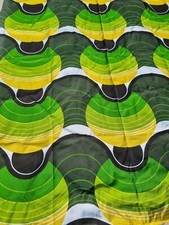 Tessuto cerchi verdi vintage retrò anni 70, tende psichedeliche, astratto colorato