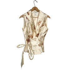 Top donna Naracamicie ricamato senza maniche in seta taglia media