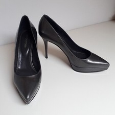 SERGIO ROSSI decollete grigie vernice n. 38 scarpe tacco pelle Alton argento
