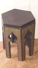 Antico Sgabello Tavolino Supplementare Arte Orientale In Legno e Ottone