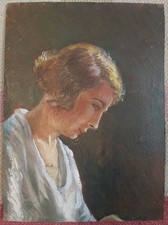 Antico Dipinto Olio Su Cartoncino Ritratto Anni 30/40