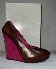 GIACOMORELLI Decollete con zeppa in pelle Donna Woman Marrone-rosa size EU 40