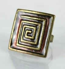 Anello UNISEX a sigillo in ottone Vintage ALLARGABILE REGOLABILE etnico Bronzo