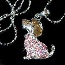 Rosa Beagle Cucciolo IN Swarovski Cristallo Animali Collana Ciondolo Carino