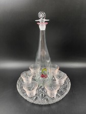 Servizio set Liquore Vodka Grappa Alcolici vetro artistico rosa serigrafia