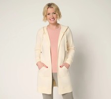 Denim & Co. Giacca tunica Active French Terry regolare con cappuccio e zip davanti vaniglia cr