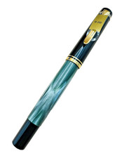 Penna stilografica Pelikan M200 vecchio stile marmo acciaio verde pennino fine F, come nuova nuova con etichette