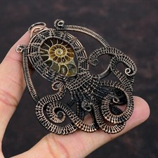 Ciondolo polpo avvolto in filo regalo bestia rame fossile ammonite 3,23"
