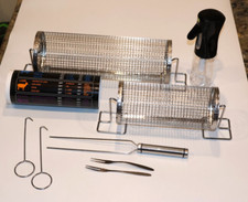 2 Cestelli Grigliati Rotolanti Acciaio Inox BBQ Patatine Fritte Carne Campeggio