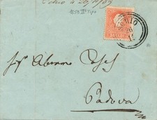 Lombardo Veneto 1859 Sovraccoperta 5 soldi II tipo Schio per Padova