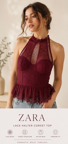 Top corsetto zara pizzo - zara, halter