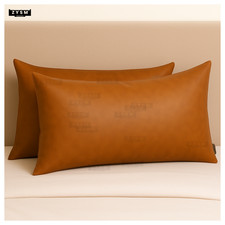 Coppia federe in vera pelle di pecora marrone cammello 30*50 cm