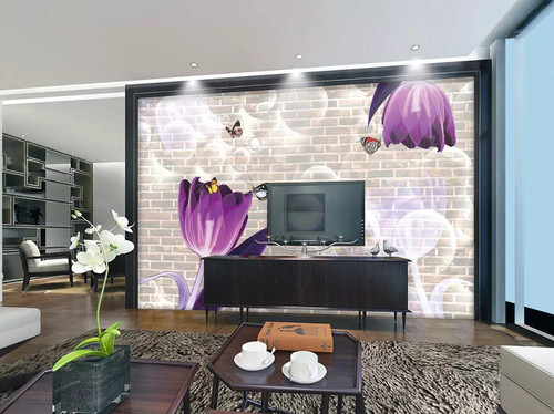 Carta parati viola fiore - 3d,