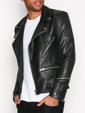Giacca pelle nera uomo biker