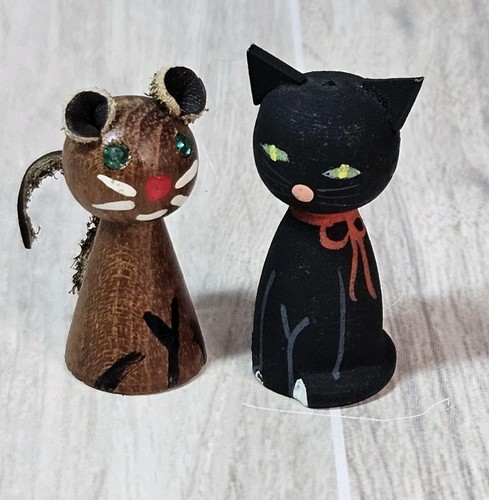 Coppia statuine gatto legno - statuine, in