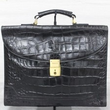 BALLY Borsa da lavoro in pelle di coccodrillo goffrata nera 14,9 * 11,4 * 6,6 pollici
