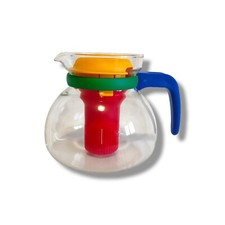 Teiera design stile Memphis Sottsass + filtro infusore vetro/plastica vintage C7