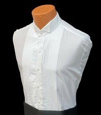 Camicia smoking uomo aderente bianca slim formale colletto ad ala 1/4 pollice plissettata davanti 