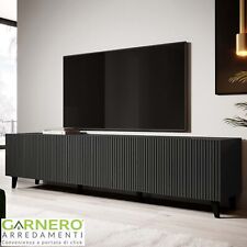 Mobile porta tv moderna con ripiani 201x53cm 4 ante antracite cannettato ESSENCE