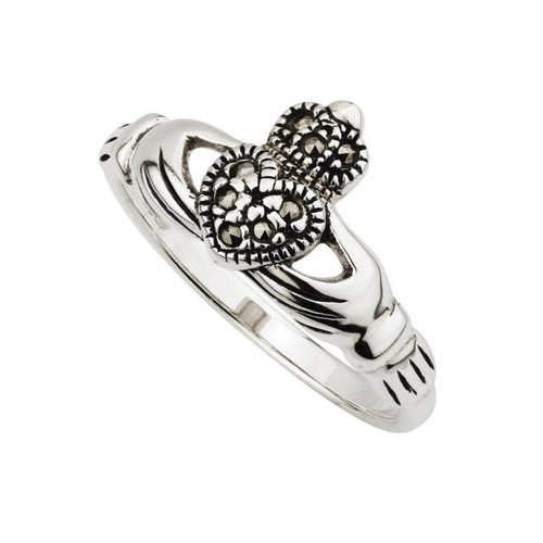 Silver marcasite claddagh ring - marcasite,