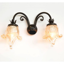 Applique a due luci in ferro con vetri ambrati 