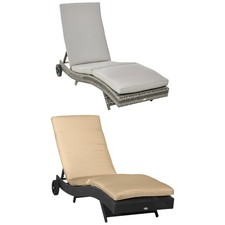 Outsunny Lettino Prendisole Rattan PE con Schienale Regolabile e Cuscino