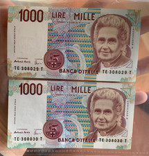 1000 LIRE 1995 MARIA MONTESSORI FIOR DI STAMPA ASSOLUTO COPPIA DI BANCONOTE